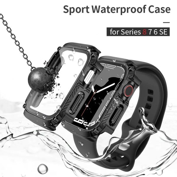 For Apple Watch Waterproof Case With Glass Screen Protector on Sale