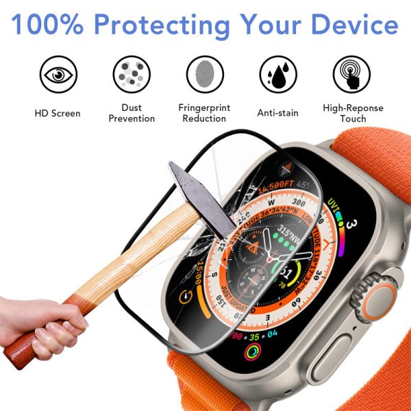 For Apple Watch Ultra 49mm Tempered Glass Screen Protector Black Edge Supply