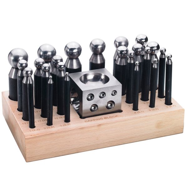 DP-153, Deluxe Dapping Punch & Dapping Block with Hardwood Stand (Set 24 PCs) For Cheap